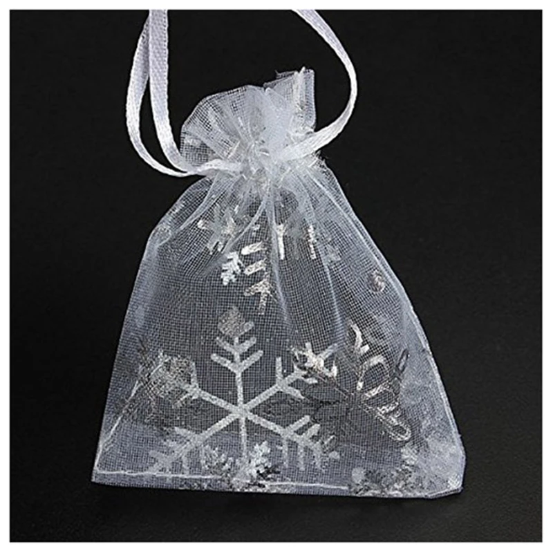 

50 PCS Christmas Snowflake Transparent yarn Pouch Wedding Favour Gift Drawstring Candy Bag