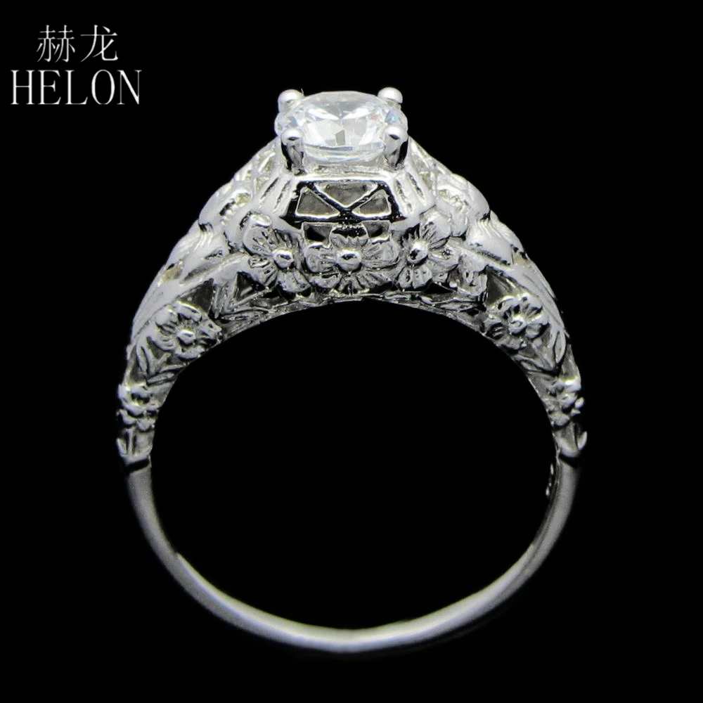 HELON реального 925 пробы серебро Книги по искусству Стиль Для женщин Fine Jewelry круглый 5 мм ААА градуированных кубического циркония Обручение обручальное кольцо Винтаж