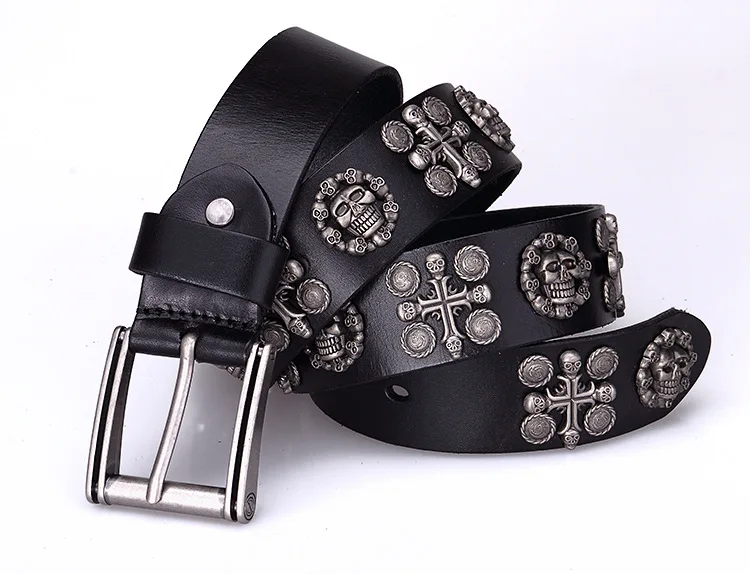 

3 kinds Skull Leather Black Punk Belt Fashion Cinturones Ceinture Hombre luxury cinto masculino cinturon rocker riem cowboy