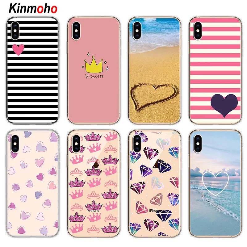 Kinmoho/мягкие чехлы для телефонов из ТПУ с сердечками и бриллиантами в полоску King