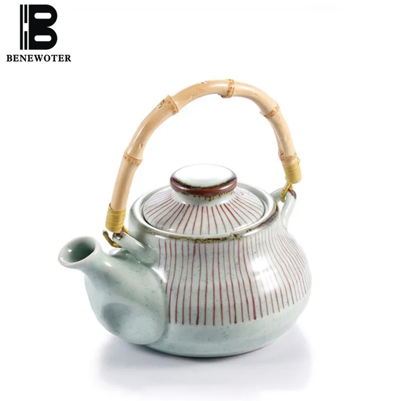High Capacity Ceramic Teapot Korean Style Bamboo Handle Teapots Kung Fu Tea Set Japanese