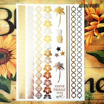 

SHNAPIGN 24 style Temporary Tattoo Body Art, golden coconut trees Designs, Flash Tattoo Sticker Keep 3-5 days Waterproof 21*15cm