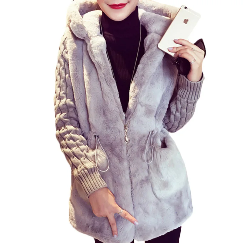Best Price Autumn Winter New Sweater Cardigan Women Loose Fashion Sweater Elegant Cardigan Women's Stitching Plush Warm Hooded Sweater e050