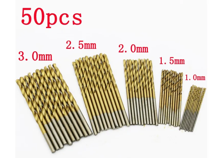 

50Pcs Titanium Coated Drill Bits HSS High Speed Steel Drill Bits Set Tool High Quality Power Tools 1/1.5/2/2.5/3mm