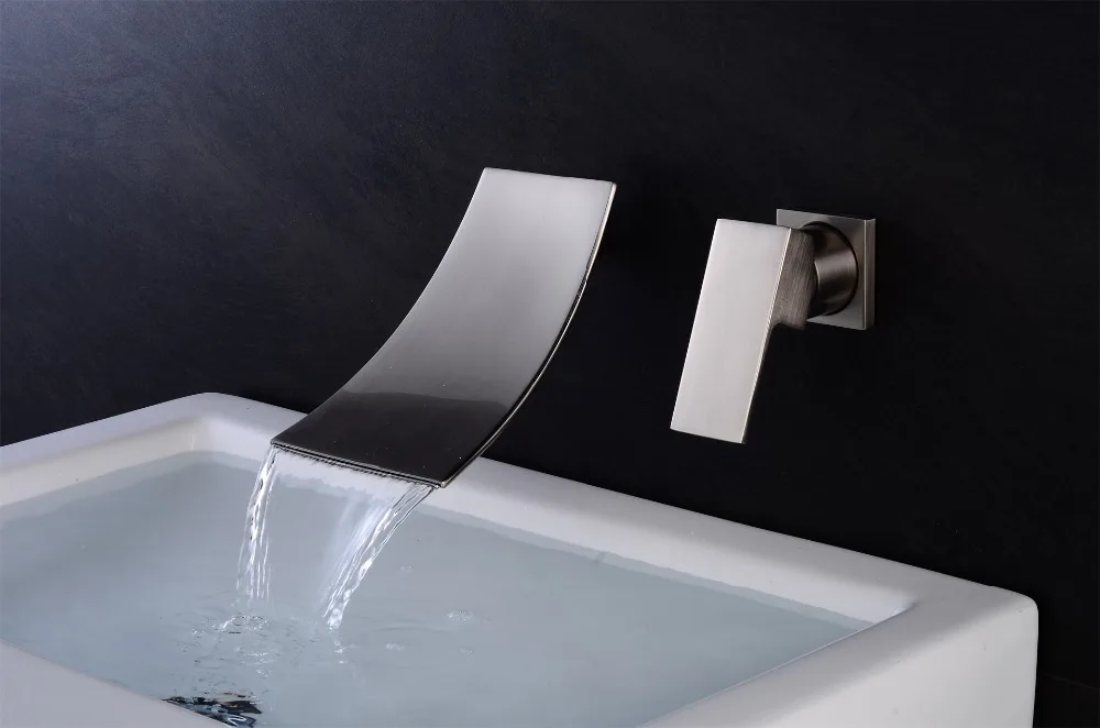 Смеситель для ванны хром/черный латунь настенное крепление; водопад Ванная комната кран большой квадратный носик Однорычажный раковиной смеситель A1007