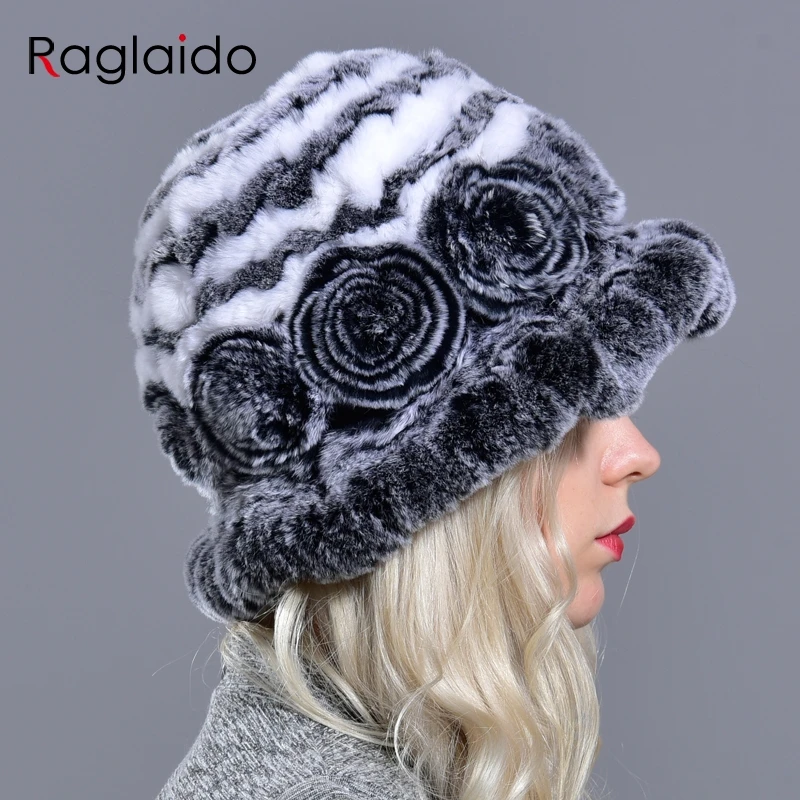 Bucket hats for women winter rabbit fur hat causal warm knitted caps for girls female fashion outdoor large ladies volume hats