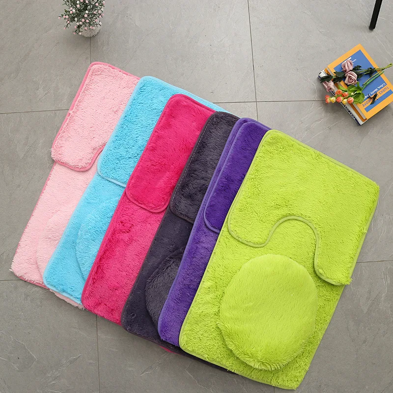 

Shaggy Anti-slip Toilet Bath Mats Set Coral Fleece Absorbent Bathroom Carpet Pedestal Rug Toilet Lid Cover tapis salle de bain