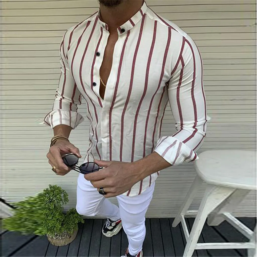 

Feitong 2019 New Arrivals Fashion Unique Style Mens Summer Ethnic Pattern Printed Half Sleeve Henley Shirts Blouse Striped Shirt