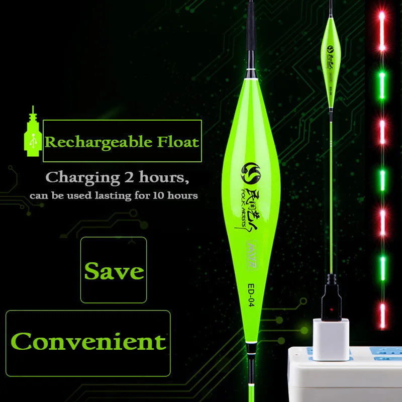 

WLPFISHING Intelligent Fishing Float Rechargeable Float Lights On/Off Automatically Composite Platstic Material Fishing Bobbers