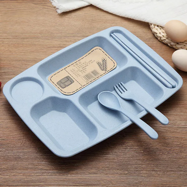 Wheat Straw And PP Material 4 Pcs/Set Baby Tableware Set Kids Feeding Plate Cartoon Separation Plate Fork Spoon Chopsticks Set Wheat Straw And PP Material 4 Pcs/Set Baby Tableware Set Kids Feeding Plate Cartoon Separation Plate Fork Spoon Chopsticks Set