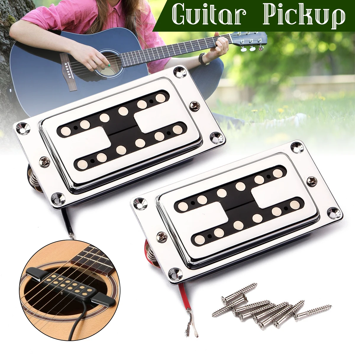 1 Pair Guitar Bridge Pickup+ Neck Pickup Stainless steel Chrome