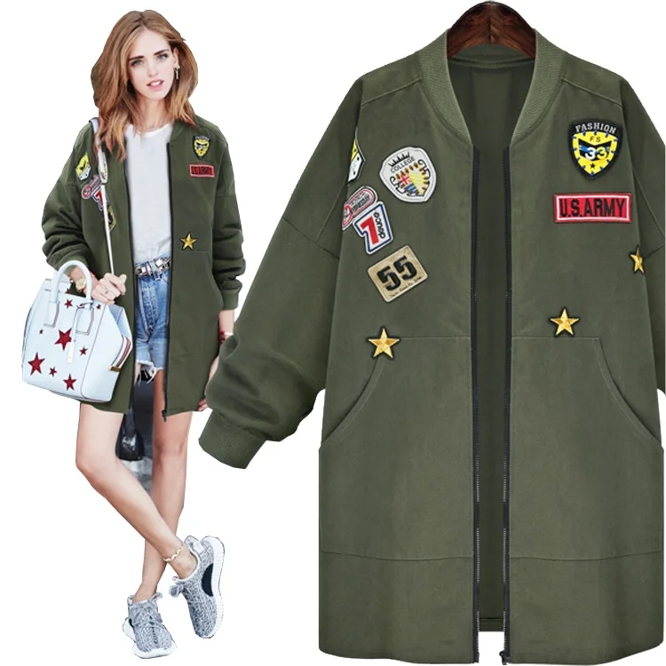 

Bomber Jacket Coat Spring Autumn Jacket Women Tops Long Sleeve Slim Army Green Outwear Women Basic Punk Coat Jacket W021