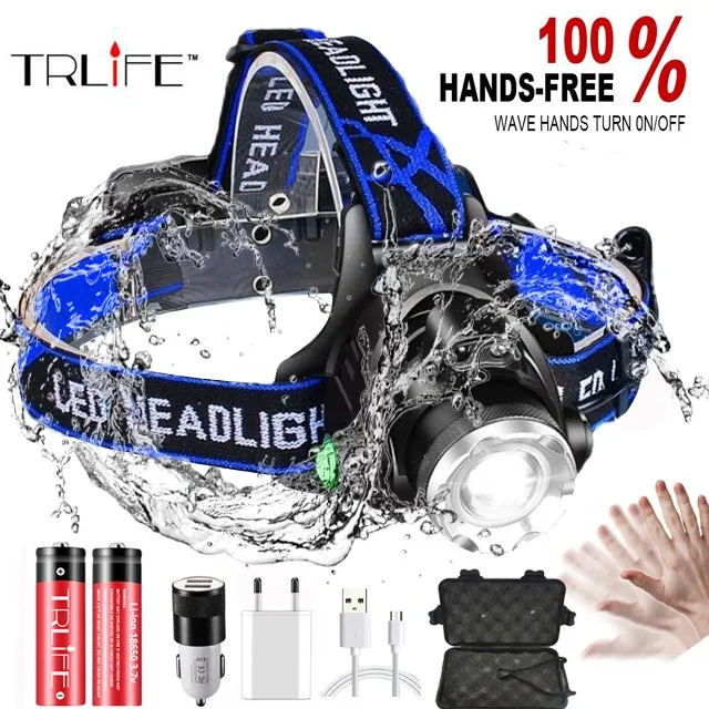 

20000LM IR Sensor LED Headlamp Fishing lamp Super bright Zoom LED Headlight Use T6/L2/V6 Lamp Beads Powered by 18650 battery