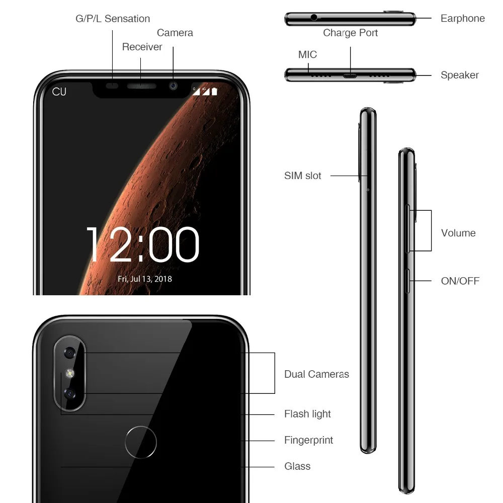 OUKITEL C13 Pro 5G/2,4G wifi 6,1" 19:9 2 ГБ 16 ГБ Android 9,0 мобильный телефон MT6739 Четырехъядерный 4G LTE смартфон распознавание лица отпечаток пальца