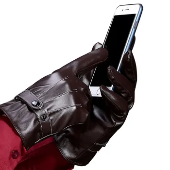 

Stylish Mens Touch Screen Leather Gloves Winter Keep Warm Windproof Driving Guantes Mittens Male Black Brown Business Gloves