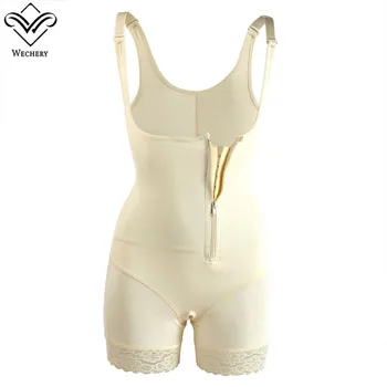 

Wechery Black Beige Bodysuit Lace Underwear Women's Slimming Underbust Corset Zipper Front Closure Shapewear Body Shaper Clothes