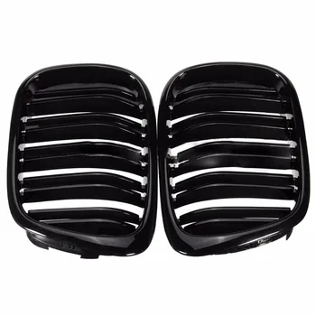

1 Pair Gloss Black Front Double Line Grilles Grill For BMW E39 5-series 525/528/530/535/540/M5 1999-2003