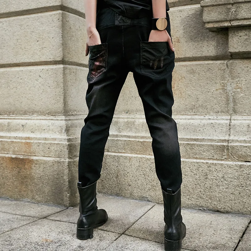 Джинсы в стиле хип-хоп с эластичной резинкой на талии, градиентные джинсовые хлопковые брюки, повседневные, обычные, в стиле пэчворк, с принтом,, весенние джинсы для женщин, A110T61Z30