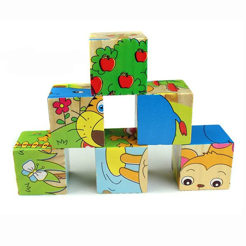Деревянный животные пазл детские игрушки 6 сторон мудрости головоломки раннее образование обучающие Игрушки Tangram детская игра 9 шт. один 3D пазл