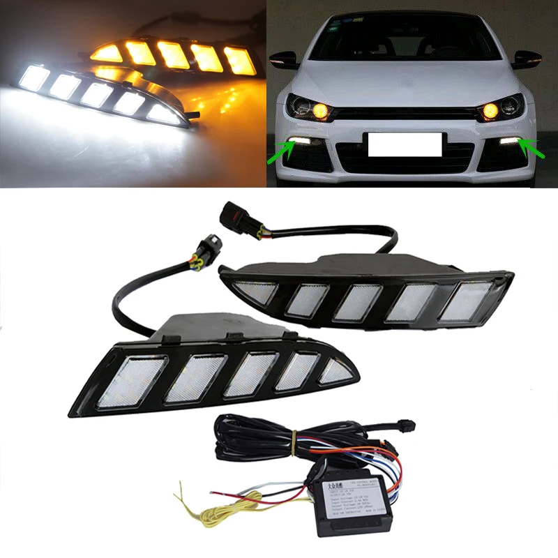 

High Power LED DRL Daytime Running Light with yellow moving turn signal Car-Specific for VW Volkswagen Scirocco 2011-2015