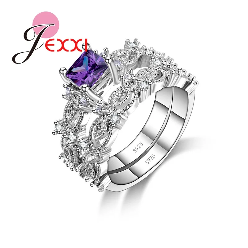 

JEXXI Fashion CZ Bridal Wedding Rings Set For Woman 925 Stamped Sterling Silver Promise Finger Ring Set For Lady Jewelry