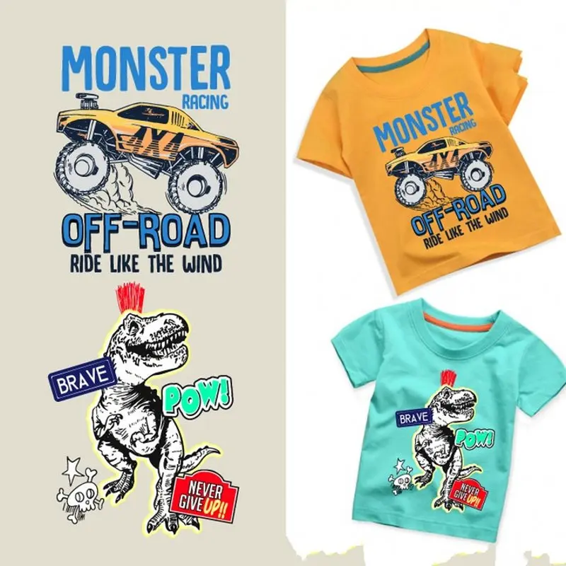 

New Cartoon Car Dinosaur Iron On Patches Stickers Washable Appliques A-level Heat Transfer For Children DIY Accessory Clothing