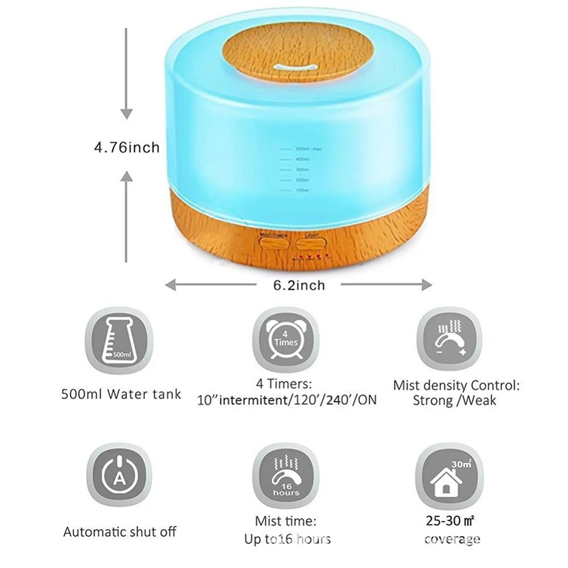 FDIK 500ml Ultrasonic Air Humidifier led light wood grain Essential Oil Diffuser aromatherapy mist maker 24V Remote Control-2