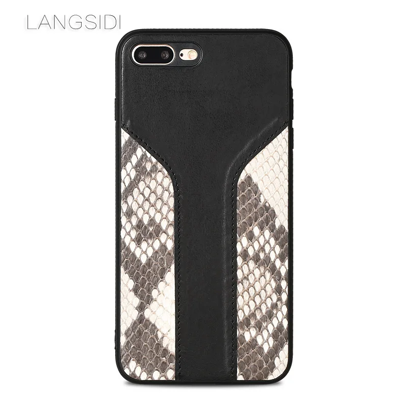 

LANGSIDI phone case For iPhone 7 Real Calf leather Back Cover Case/Snakeskin and cowhide Leather Case