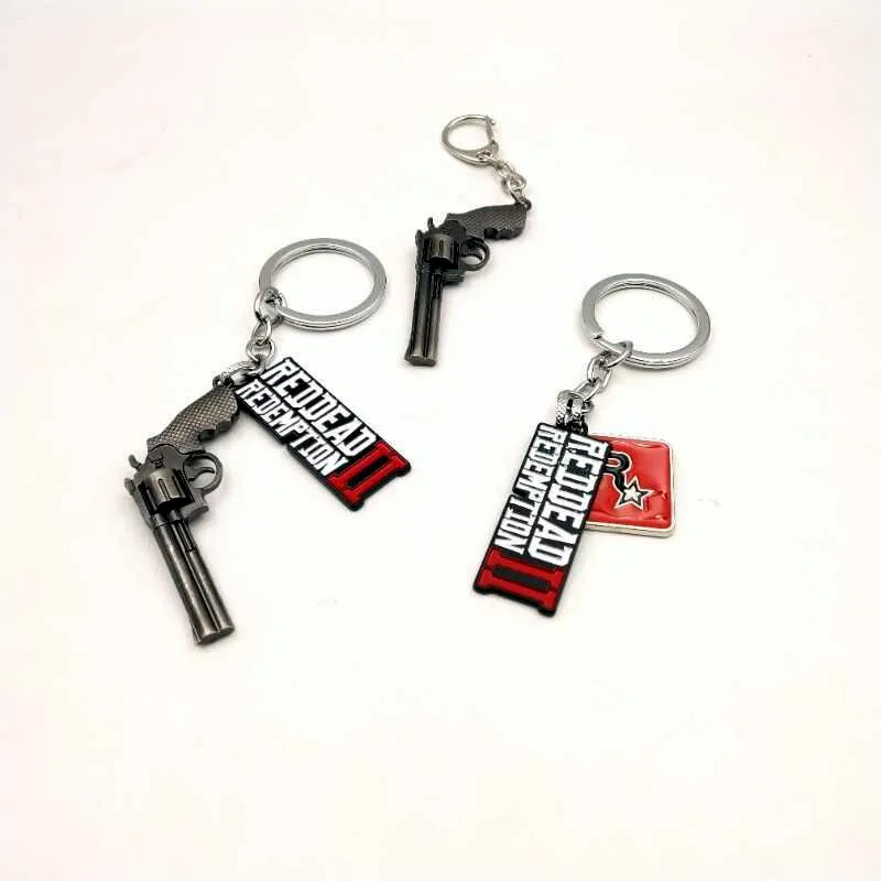

Game Red Dead Redemption 2 Keychain Metal Allou Key Ring Key Holoder 3D Gun Model mFor Men Car Women Bag Jewelry