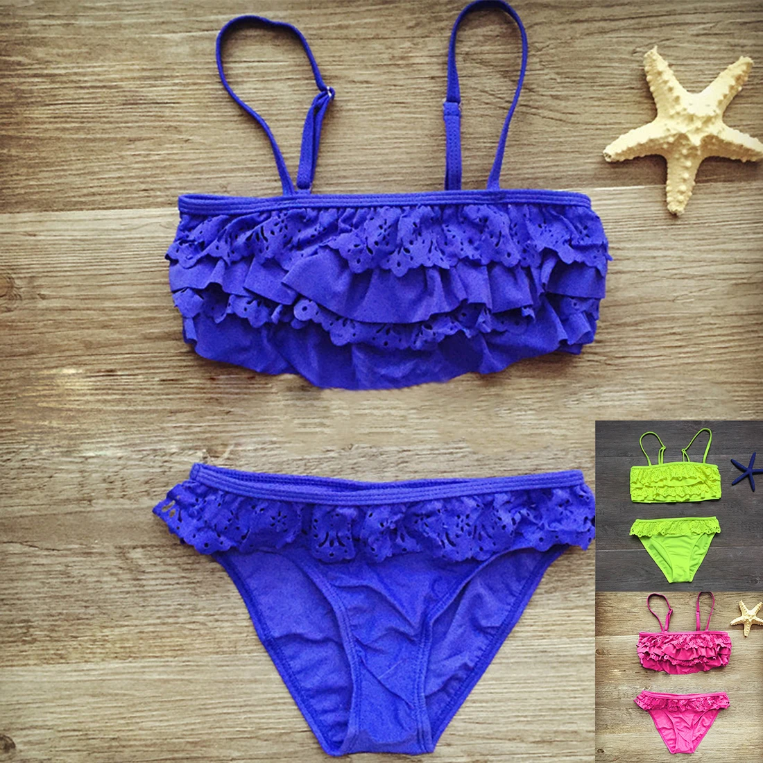 

2018 New 7-14years children swimwear falbala girls swimwear baby kids biquini infant swimsuit bikini girl summer bathing suit