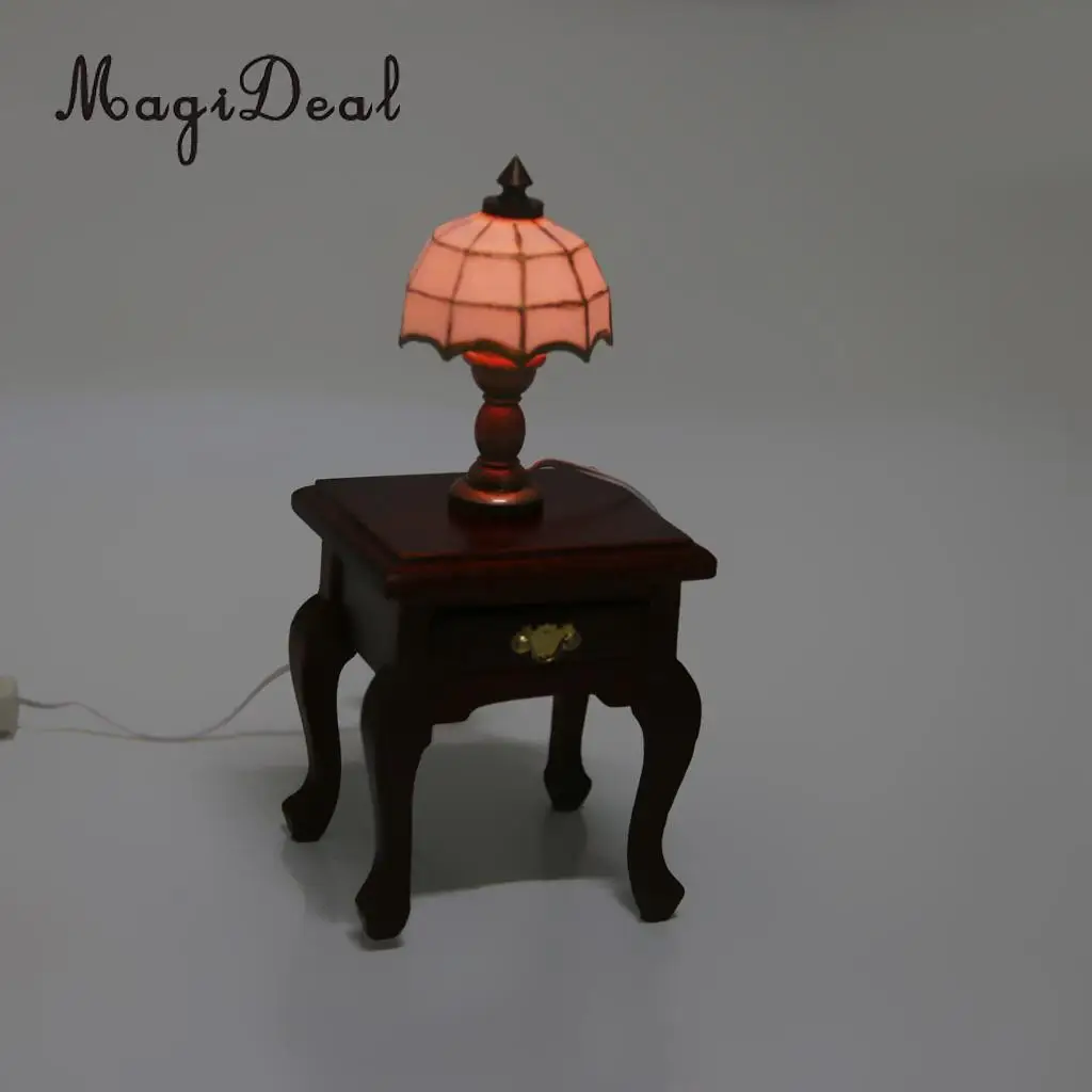 MagiDeal 1Pc 1/12 Dollhouse Miniature White Shade Light Desk Table Reading Lamp for Dolls Bedroom Living Room Home Decor Acc 12V
