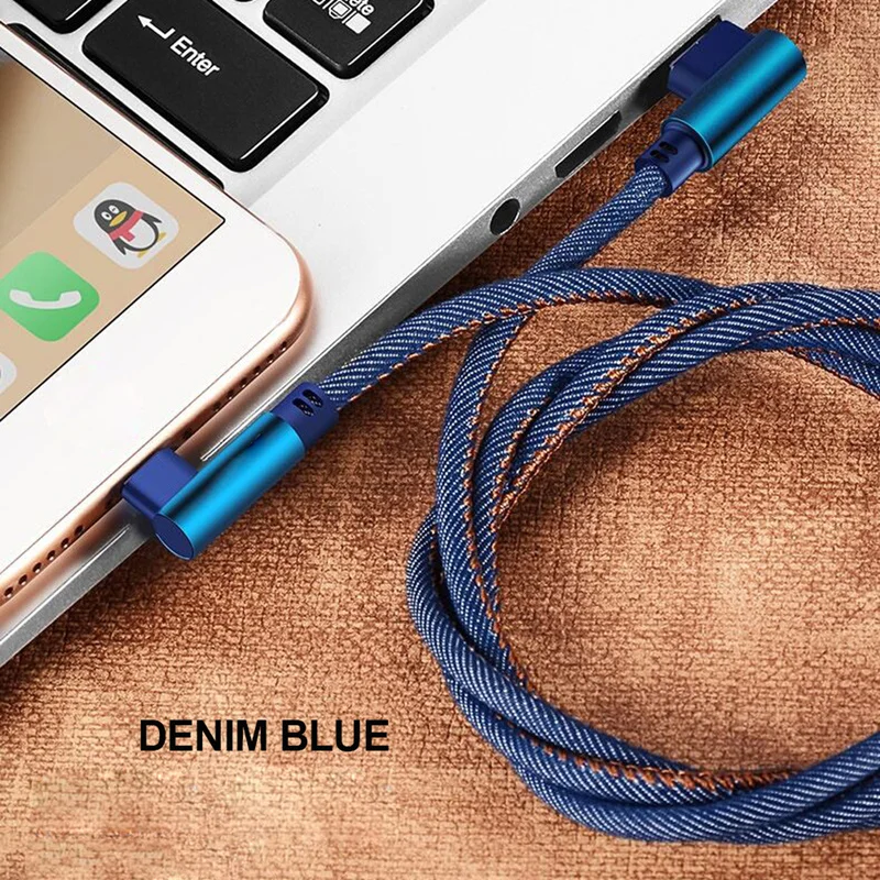 PUJIMAX джинсовая оплетка usb type C 90 градусов кабель для быстрой зарядки type-c шнур для передачи данных зарядное устройство usb-c для samsung S8 S9 Note 9 8 Xiaomi