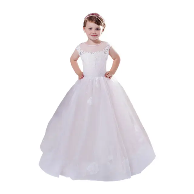 Cheap Long  Flower Girls Dresses For Wedding Gowns Lace  Girl Birthday Party Dress A-Line Girls Clothes Pageant Dress