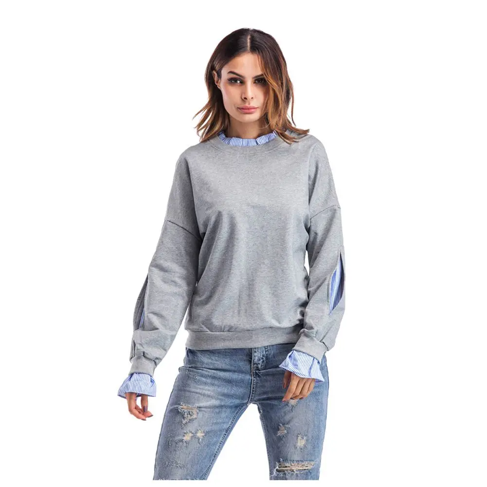 Women's New Fashion Spring Autumn Patchwork Striped Casual Sweatshirt O