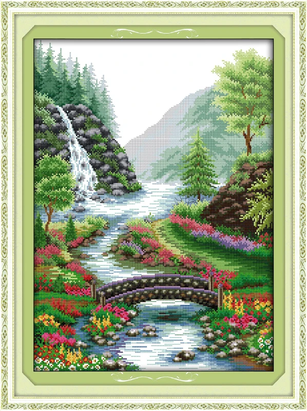 

Bridge River counted printed on fabric DMC 14CT 11CT Cross Stitch kitsembroidery needlework SetsHome Decor