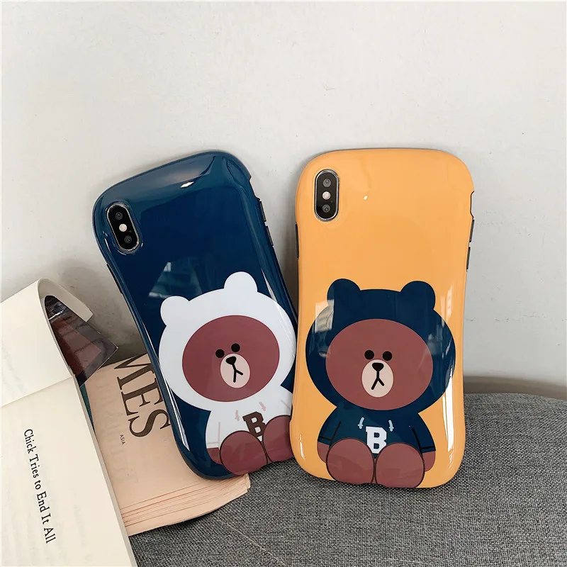 

Cartoon slender waist brown bear IMD Yellow, blue soft shell mobile phone bag For Apple iphone 6 6s 7 8 Plus X XS XR MAX case