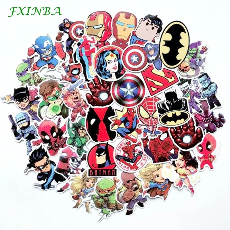 

FXINBA 50/100Pcs Marvel Super Hero Avengers Stickers Iron Joker Captain Waterproof Pvc Suitcase Skateboard Laptop Sticker Movie