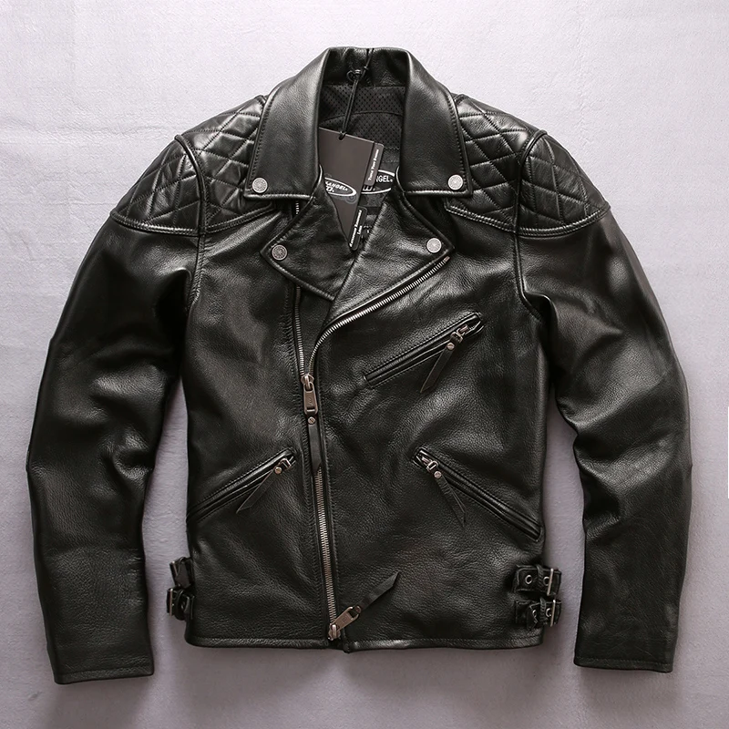 

2019 men's Motorcycle Genuine Leather Jacket Slim Fit Men Turn-down Collar Cowskin Men's Biker Jacket Black Coat