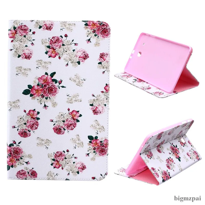 

For Samsung Galaxy Tab E 9.6 T560 SM-T560 Tablets Cover Case Flip Stand PU Leather Flower Wallet Tablet Case With Card Slot+Film