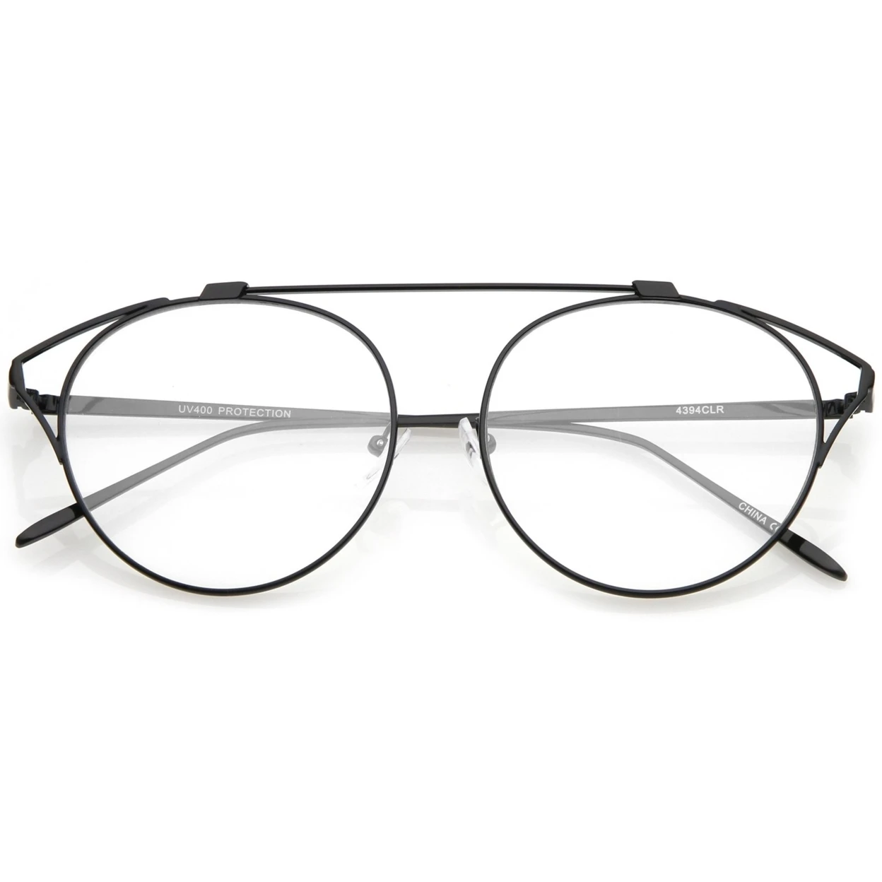 Oversize Open Metal Cat Eye Glasses With Crossbar And Round Clear Flat Lens 55mm (5)