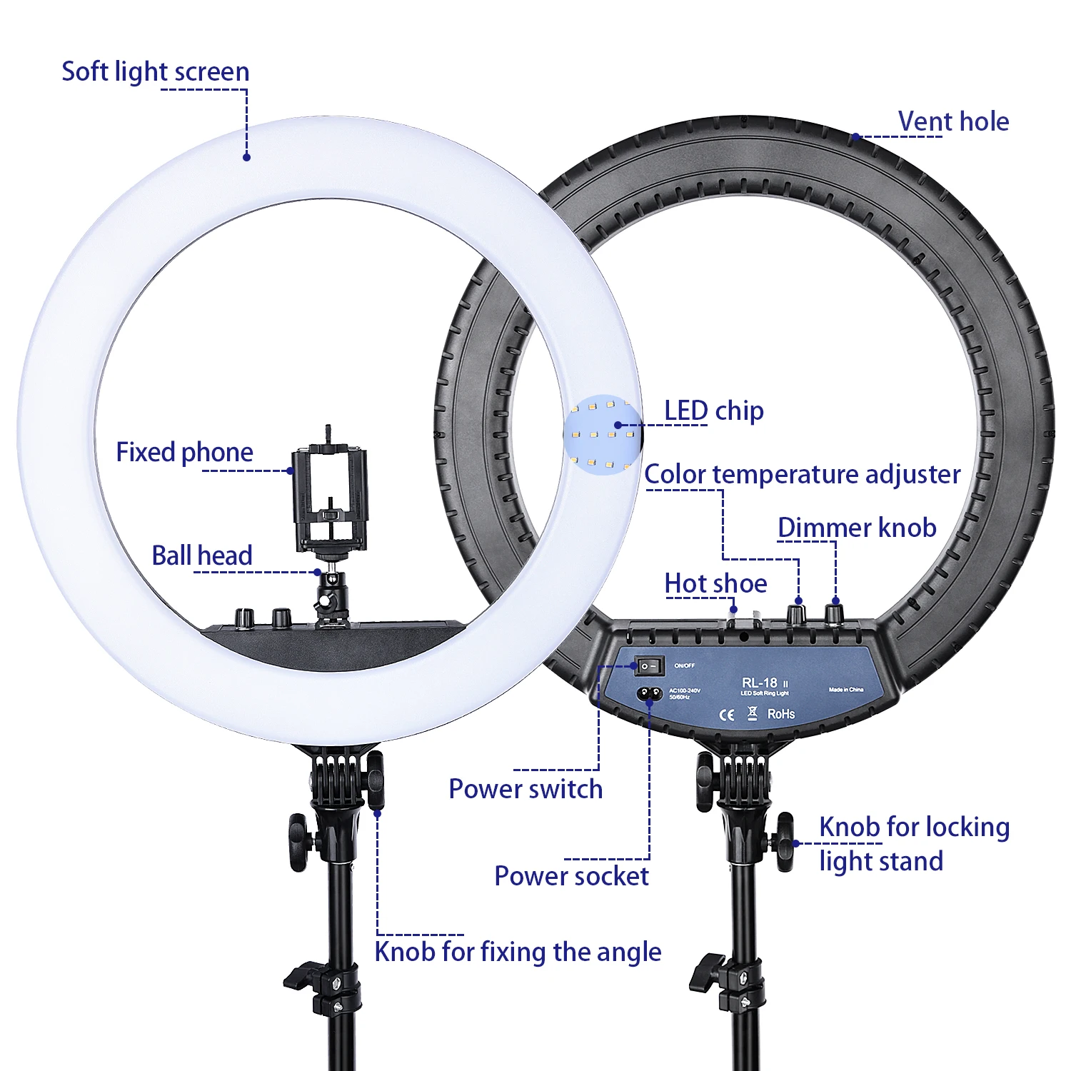 Fusitu RL-18II фотографический светильник кольцо светильник 3200-5600K 512 светодиодов камера фото студия видео телефон Макияж кольцо лампа с штативом
