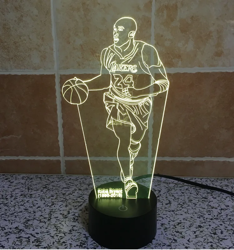 

Hot NEW 7color changing 3D Bulbing Light Kobe Bean Bryant visual illusion LED lamp creative action figure toy Christmas gift