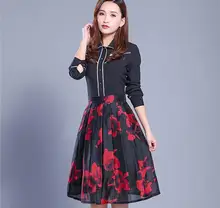 2017 spring and summer women’s new A word pleated yarn print skirt