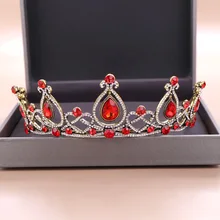 FORSEVEN большие капли воды красные Кристальные тиары головной убор женские короны невесты диадема ювелирные изделия для волос Свадебные аксессуары для волос JL