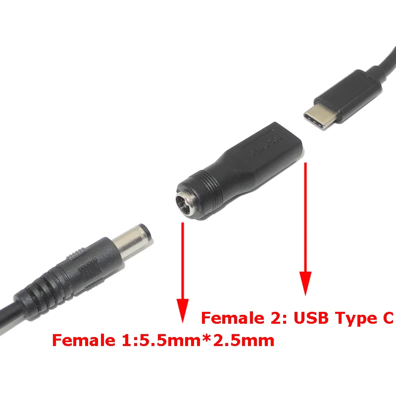 

Dc Power Connector Jack Adapter 5.5*2.1mm to USB Type C Converter Plug for Asus Lenovo Hp Laptop Charger