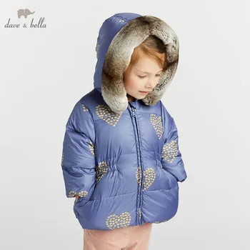

DBA7932 dave bella girls down jacket baby winter hearts print lolita down coat children hooded outerwear kids boutique coat