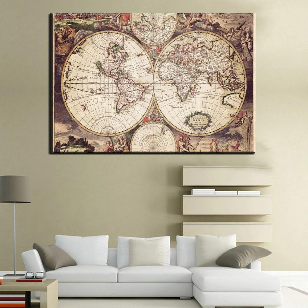 xll210 Nostalgia Large retro world map poster vintage Prints On Canvas Wall Art posters living