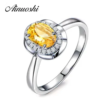 

AINUOSHI Natural Citrine Flower Halo Ring Pure 925 Sterling Silver Gemstone Ring 1.25ct Oval Cut Engagement Jewelry Women Ring