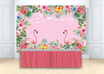

HUAYI Summer Tropical Hawaiian Floral Flamingo Birthday Backdrop Baby Shower Dessert Table Decor Photophone Background W-1902