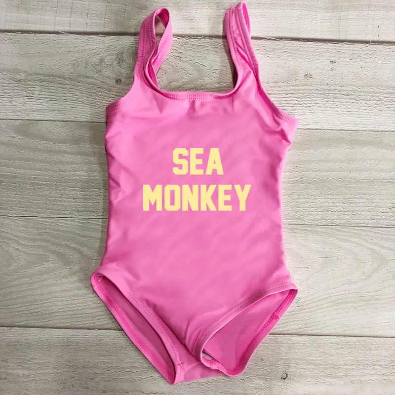 

SEA MONKEY Girls Swimwear One Pieces Swimsuit Kids Swimming Suit Children Bathing Suit Gold Letter Print badpak Bathing Suit Red